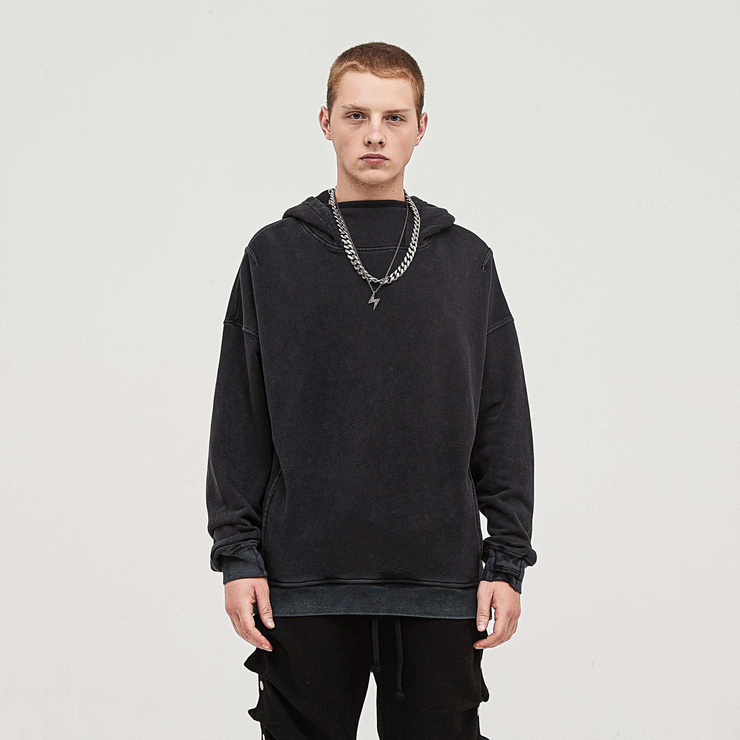 Men's Washed Slit Hem Turtleneck Hoodie