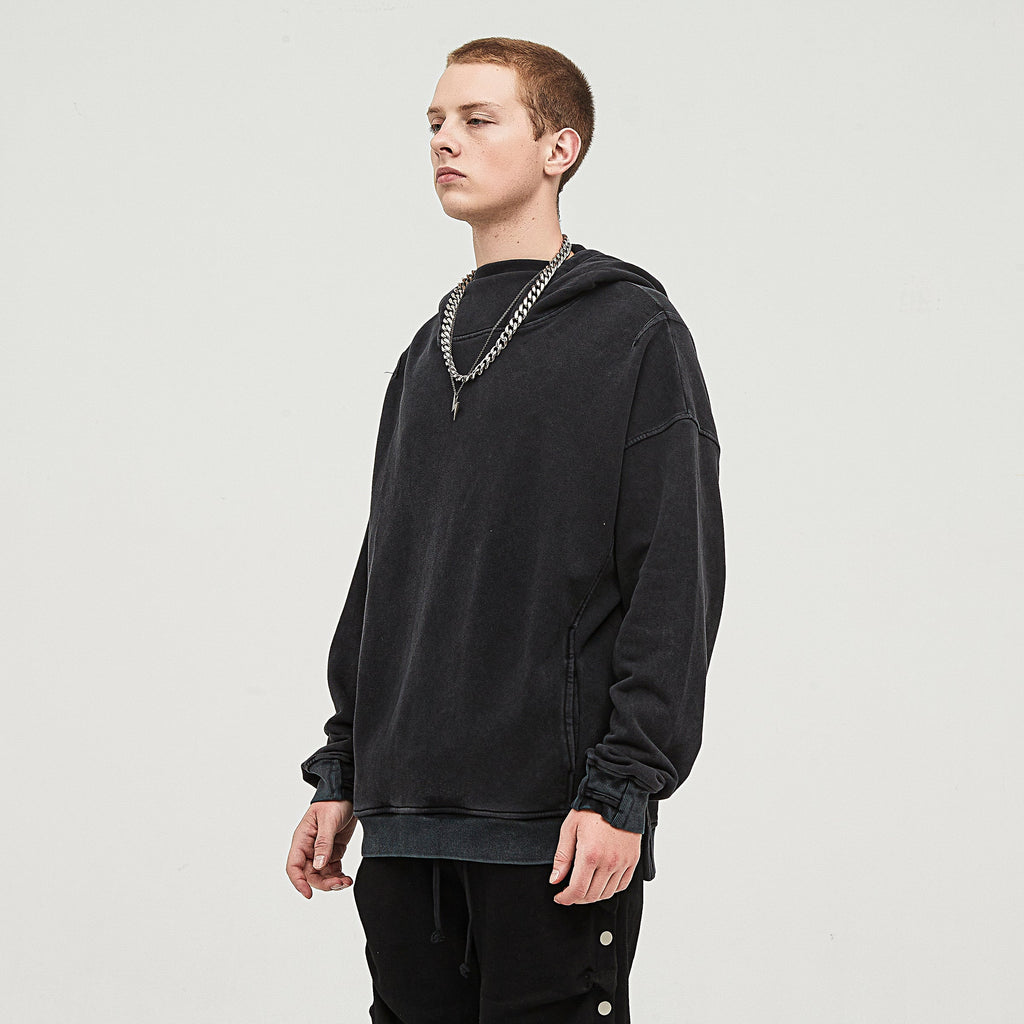 Men's Washed Slit Hem Turtleneck Hoodie