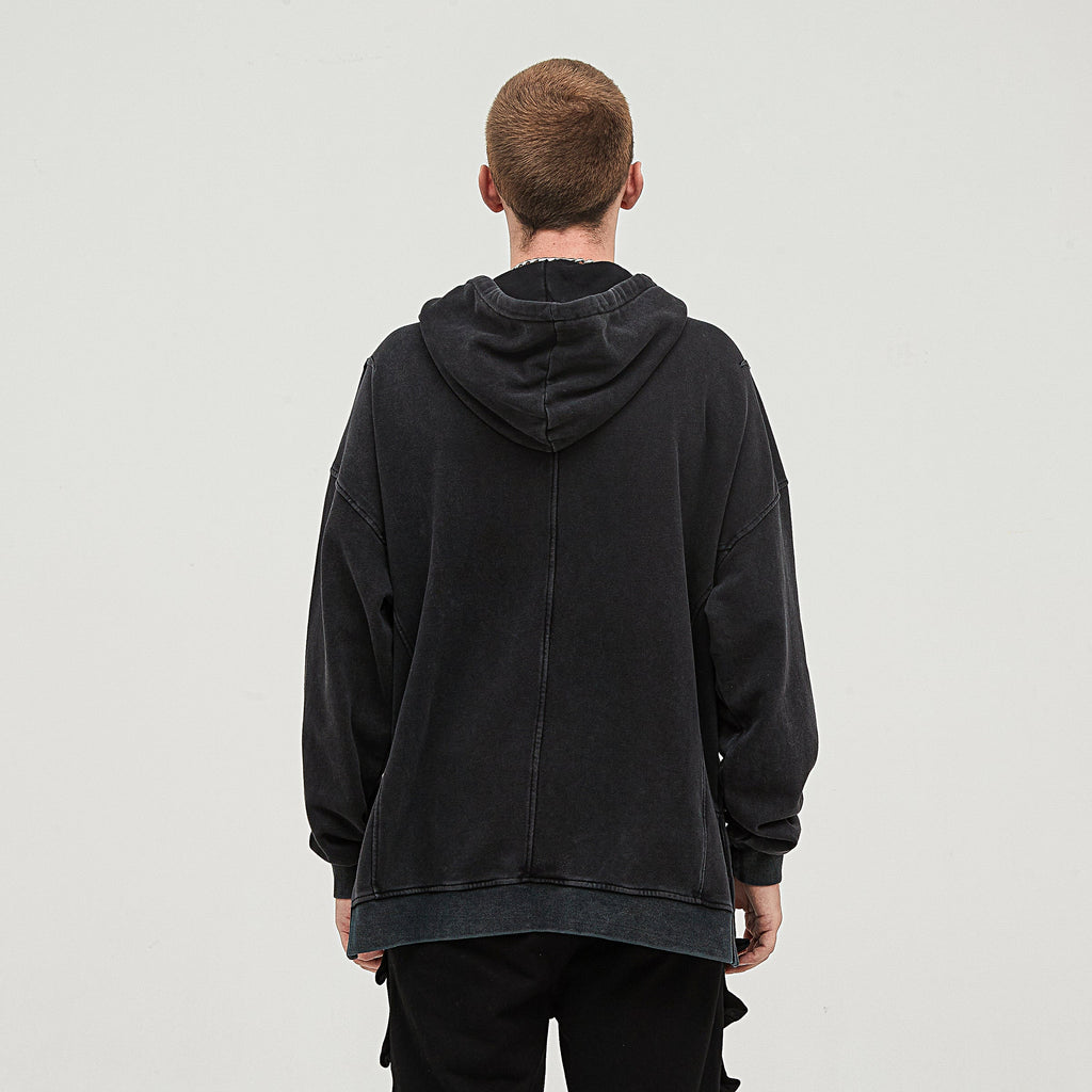 Men's Washed Slit Hem Turtleneck Hoodie